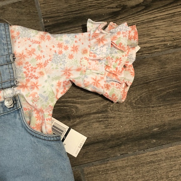 7FAMK denim jumper dress with floral print top - Picture 3 of 5